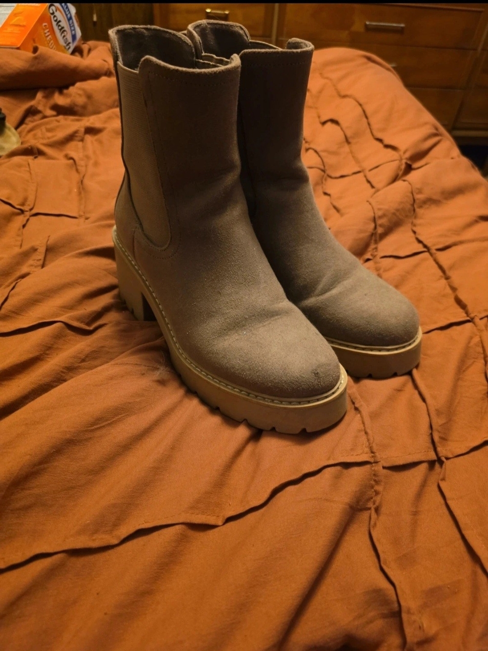 Dolce Vita Taupe Suede Chunky Chelsea Boots